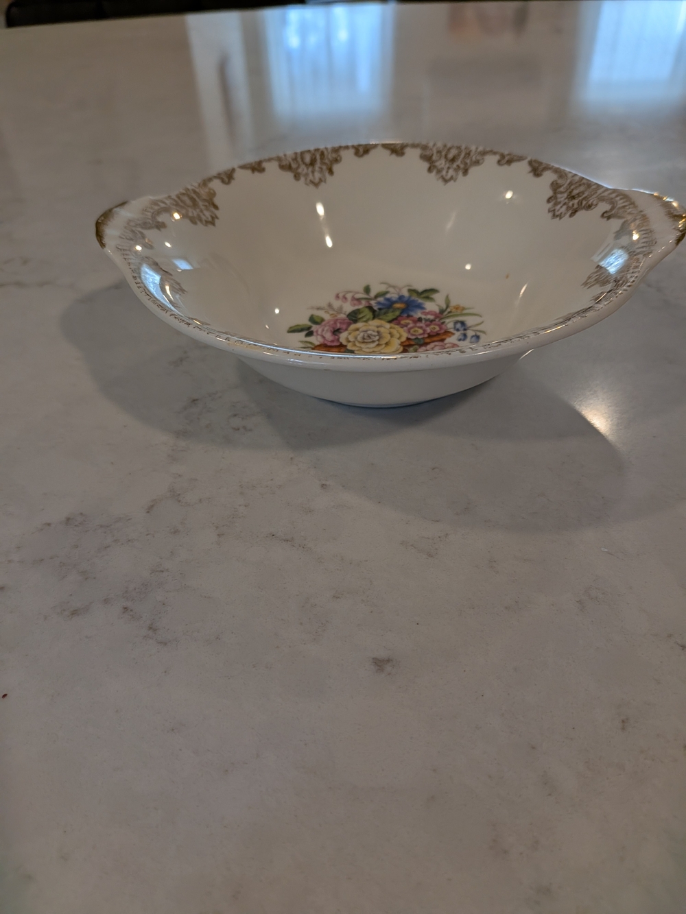 Vintage 1940s Sheffield Porcelain Bowl 2.5" High x 7"  Flowers Bouquet &24kGold